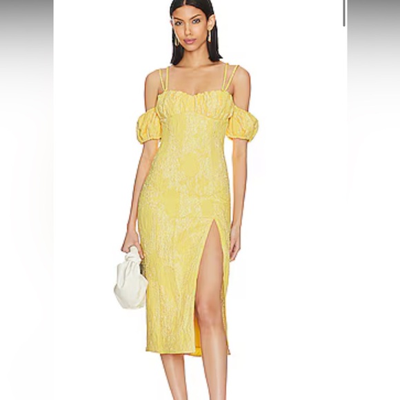 Revolve Buttercream Yellow Midi Dress - Picture 1 of 7